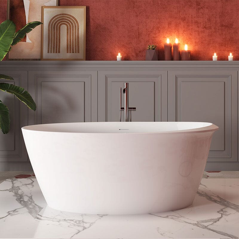 59" Acrylic Oval Shape Freestanding Soaking Bathtub with Overflow