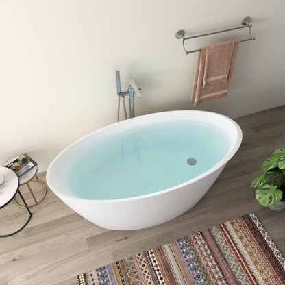 59" Acrylic Oval Shape Freestanding Soaking Bathtub with Overflow