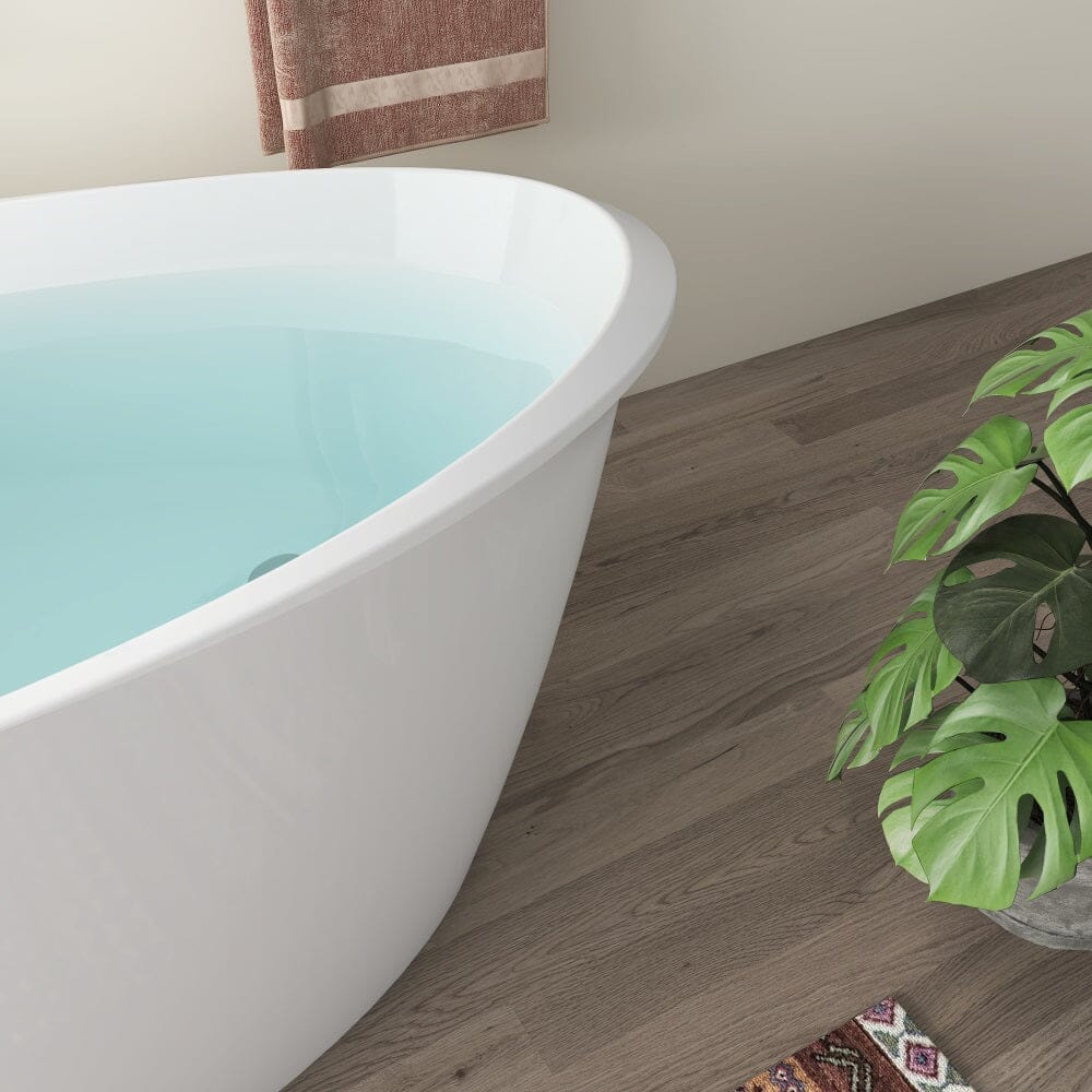 59" Acrylic Oval Shape Freestanding Soaking Bathtub with Overflow