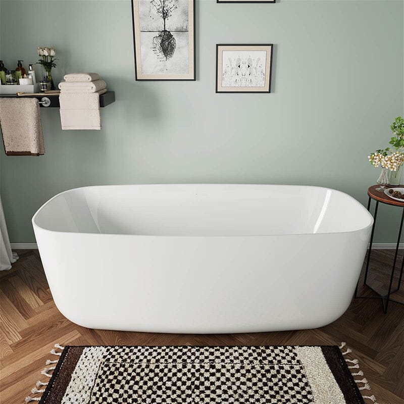 67" Acrylic Rounded Rectangle Freestanding Soaking Bathtub Double Ended