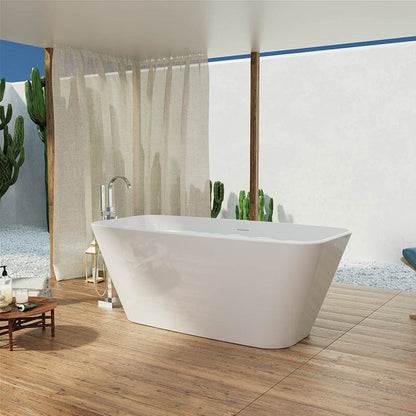 59'' Acrylic Tub Rectangle Freestanding Soaking Bathtub