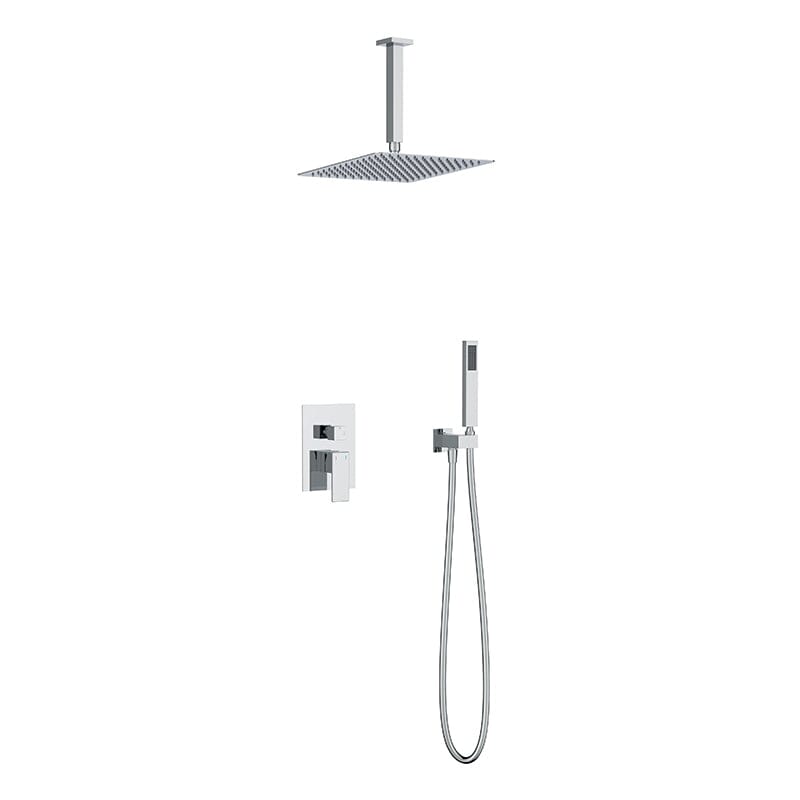 12" Ceiling Mounted Square Shower Systems with Head Shower & Hand Shower Combo Set