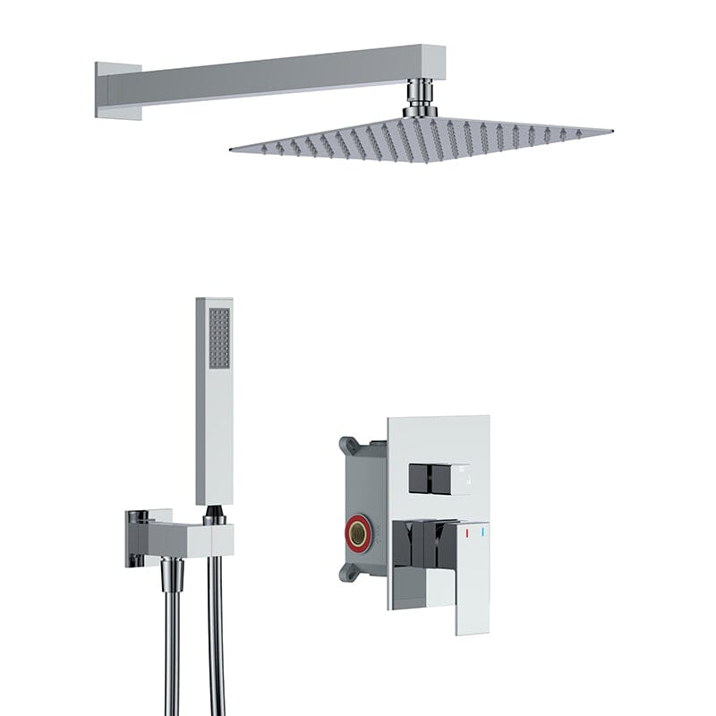 12" Wall Mount Square Shower Systems with Head Shower & Hand Shower Combo Set