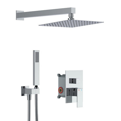 12" Wall Mount Square Shower Systems with Head Shower & Hand Shower Combo Set