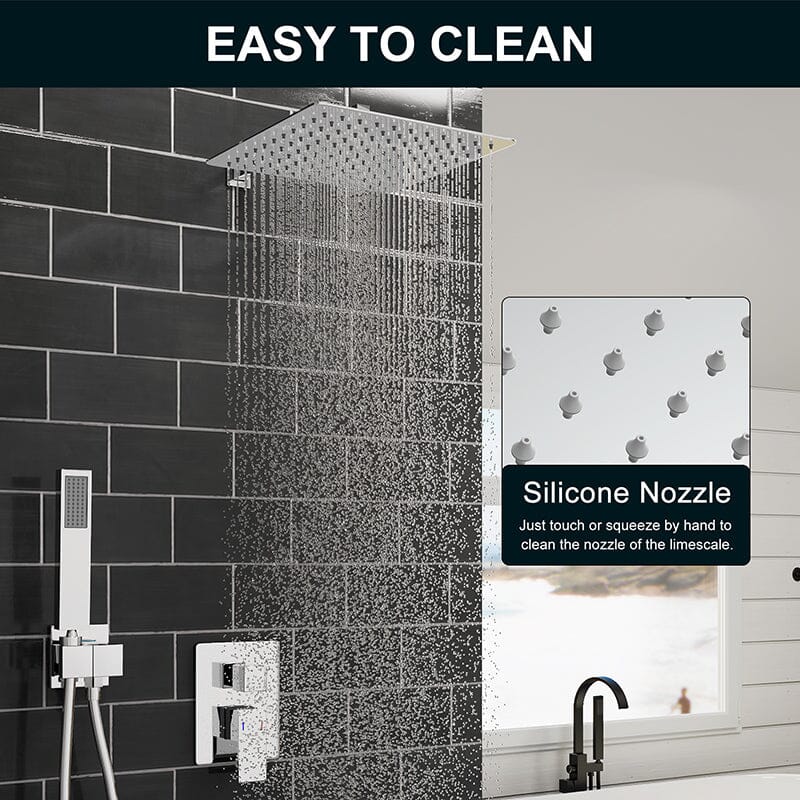 12" Wall Mount Square Shower Systems with Head Shower & Hand Shower Combo Set