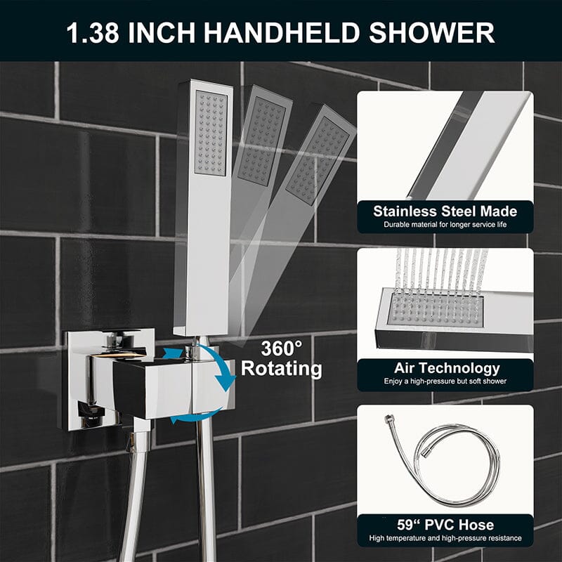 12" Square Shower Set with Hand Shower & Tub Spout Shower Combo Set