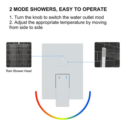 12" Wall Mount Square Shower Systems with Head Shower & Hand Shower Combo Set