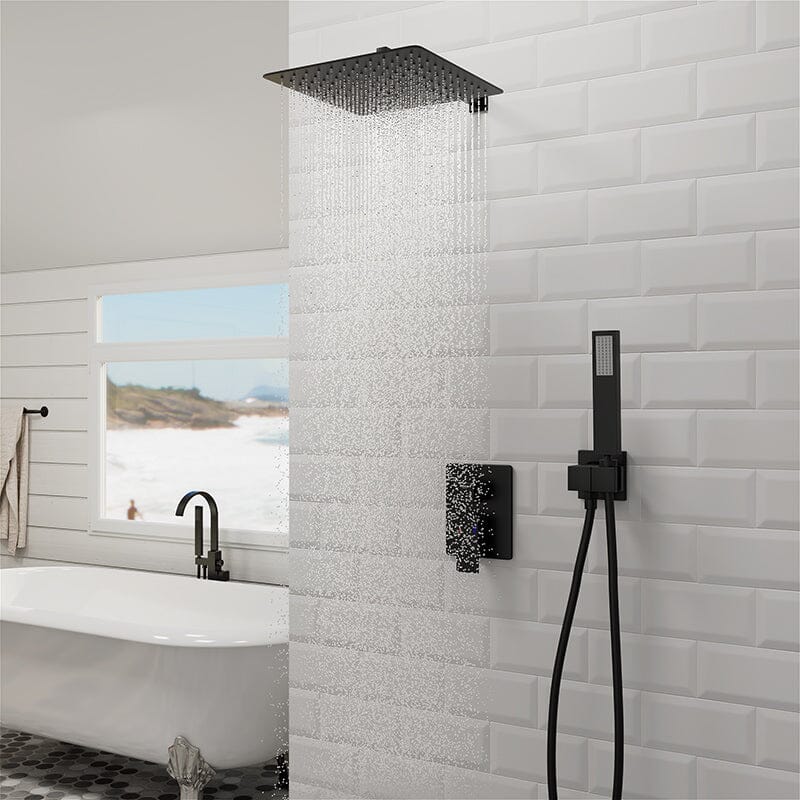 12" Wall Mount Square Shower Systems with Head Shower & Hand Shower Combo Set