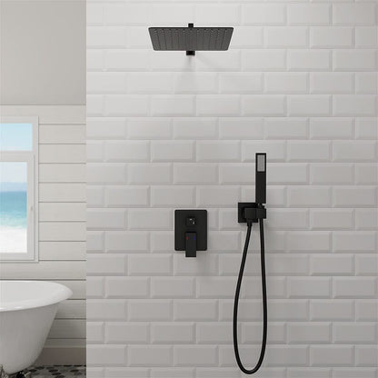 12" Wall Mount Square Shower Systems with Head Shower & Hand Shower Combo Set