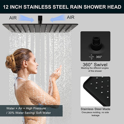 12" Wall Mount Square Shower Systems with Head Shower & Hand Shower Combo Set