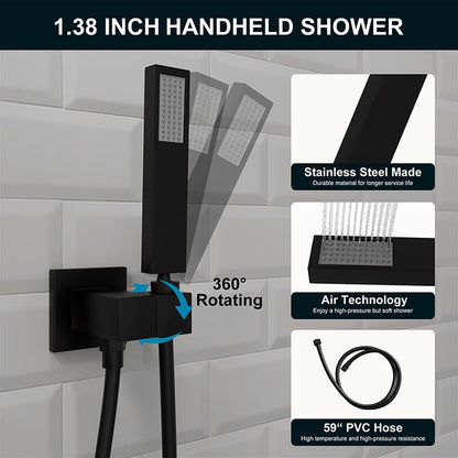 12" Square Shower Set with Hand Shower & Tub Spout Shower Combo Set