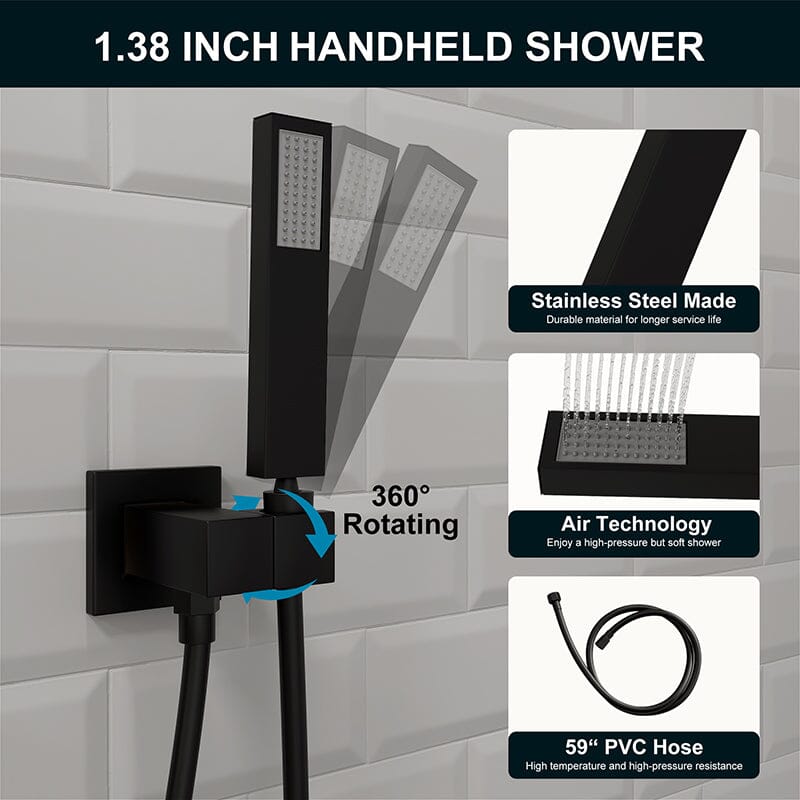 12" Wall Mount Square Shower Systems with Head Shower & Hand Shower Combo Set