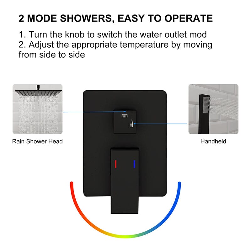 12" Wall Mount Square Shower Systems with Head Shower & Hand Shower Combo Set