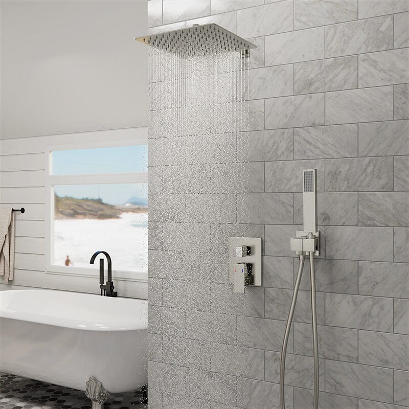 12" Wall Mount Square Shower Systems with Head Shower & Hand Shower Combo Set