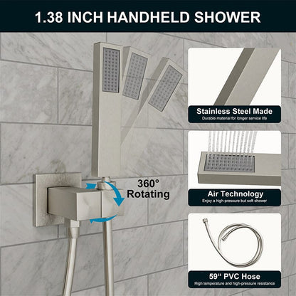 12" Wall Mount Square Shower Systems with Head Shower & Hand Shower Combo Set