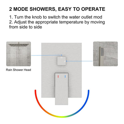 12" Wall Mount Square Shower Systems with Head Shower & Hand Shower Combo Set