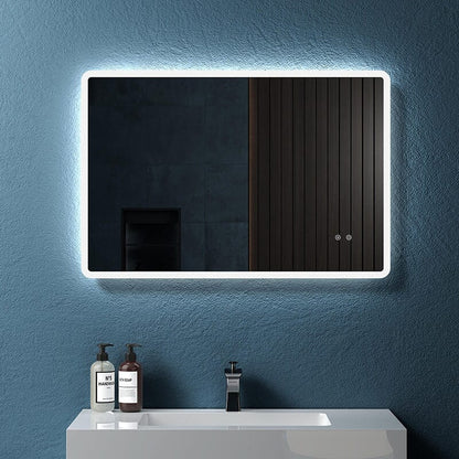 LED Light Bathroom Vanity Rounded Rectangle Mirror Frameless Anti Fog