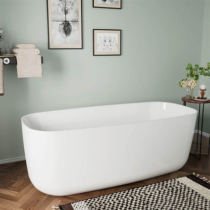 67" Acrylic Rounded Rectangle Freestanding Soaking Bathtub Double Ended