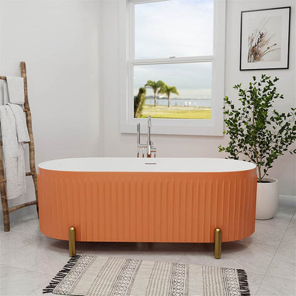 67'' Oval Acrylic Fluted Freestanding Soaking Bathtub with Feet