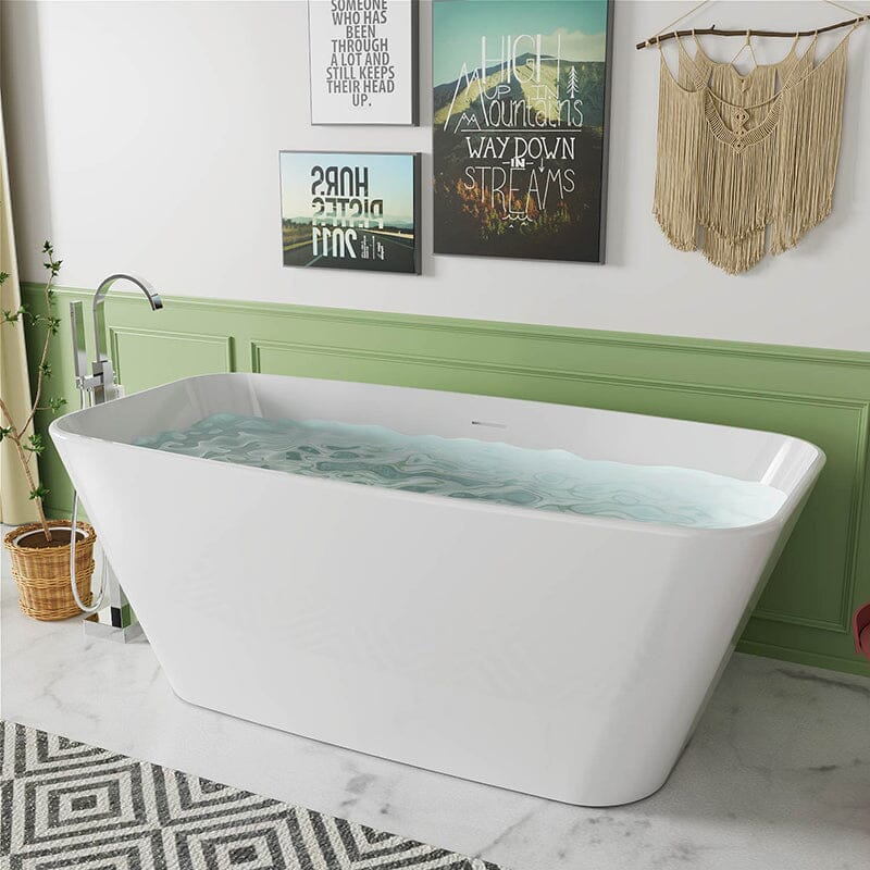 59'' Acrylic Tub Rectangle Freestanding Soaking Bathtub