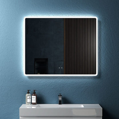 LED Light Bathroom Vanity Rounded Rectangle Mirror Frameless Anti Fog