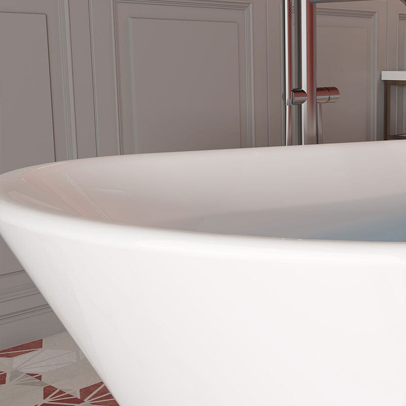 65" Acrylic Slipper Flatbottom Freestanding Soaking Bathtub in Glossy White