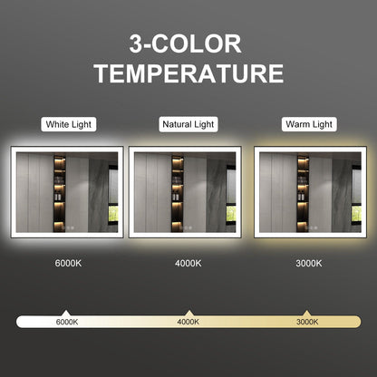 60"/72"/84" LED Bathroom Mirror with Black Frame, Anti-Fog, Shatter-Proof, Memory, 3 Colors