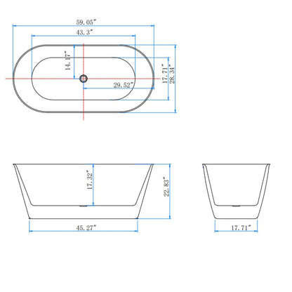 59'' Acrylic Double Ended Flat Freestanding Soaking Tub