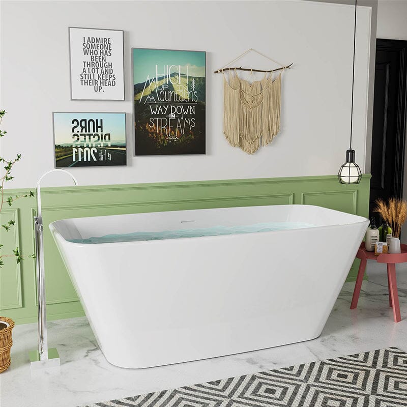 59'' Acrylic Tub Rectangle Freestanding Soaking Bathtub