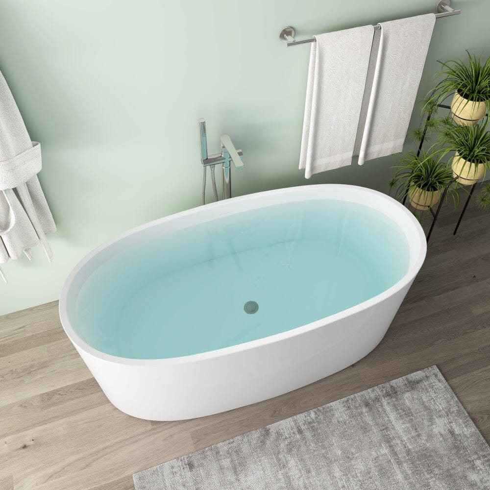 59" Acrylic Modern Bathtub Oval Shape Freestanding Soaking Tub