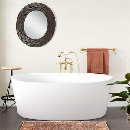 63" Acrylic Modern Bathtub Oval Shape Freestanding Soaking Tub