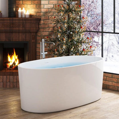 63" Acrylic Modern Bathtub Oval Shape Freestanding Soaking Tub