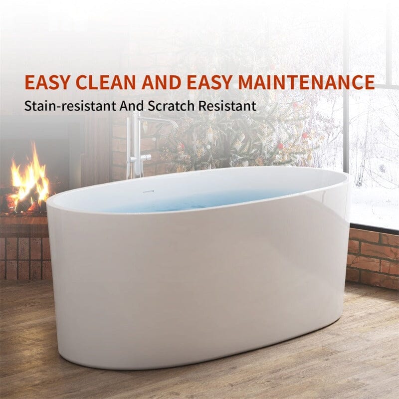 63" Acrylic Modern Bathtub Oval Shape Freestanding Soaking Tub