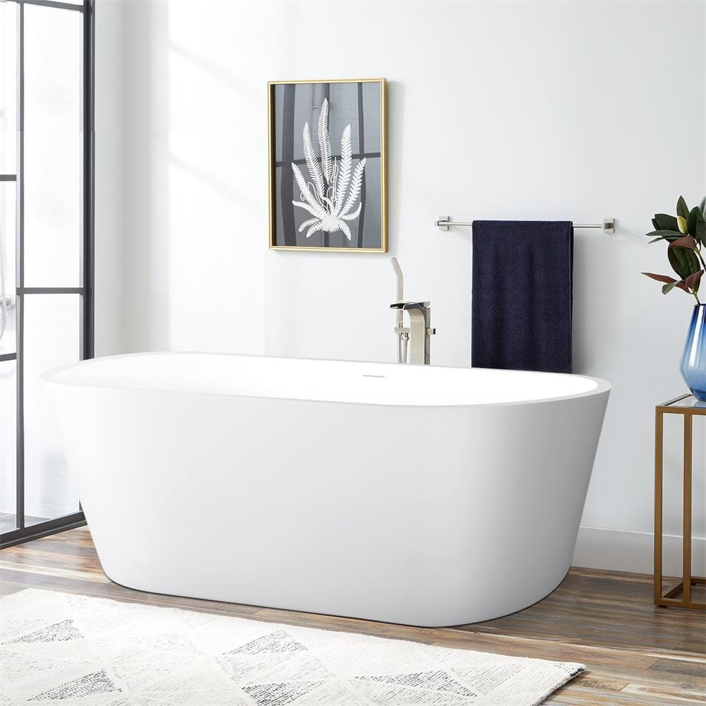 65" Acrylic Oval Flatbottom Freestanding Soaking Bathtub in Glossy White