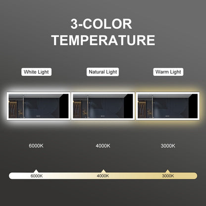 60"/72"/84" LED Bathroom Mirror with Black Frame, Anti-Fog, Shatter-Proof, Memory, 3 Colors