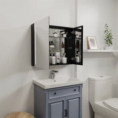 Rectangular Dimmable LED Lighted Medicine Cabinet with Mirror, Adjust Glass Shelves