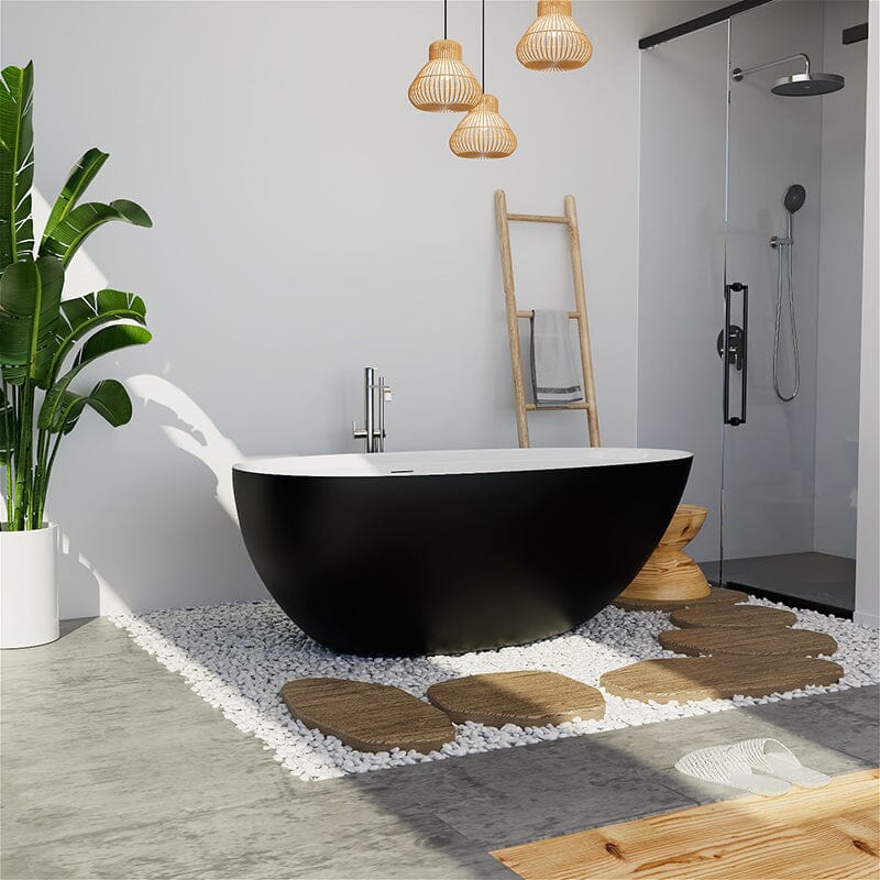 71'' Solid Surface Stone Resin Oval-shaped Freestanding Soaking Bathtub with Overflow