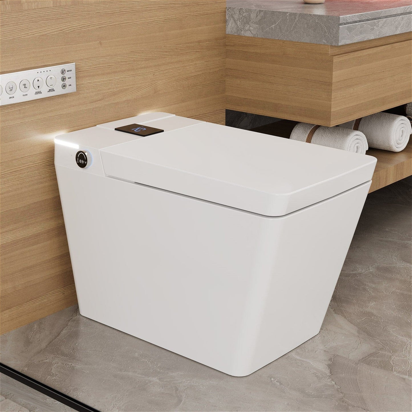 One-Piece Floor Mounted Square Smart Toilet with Remote Control and Automatic Cover