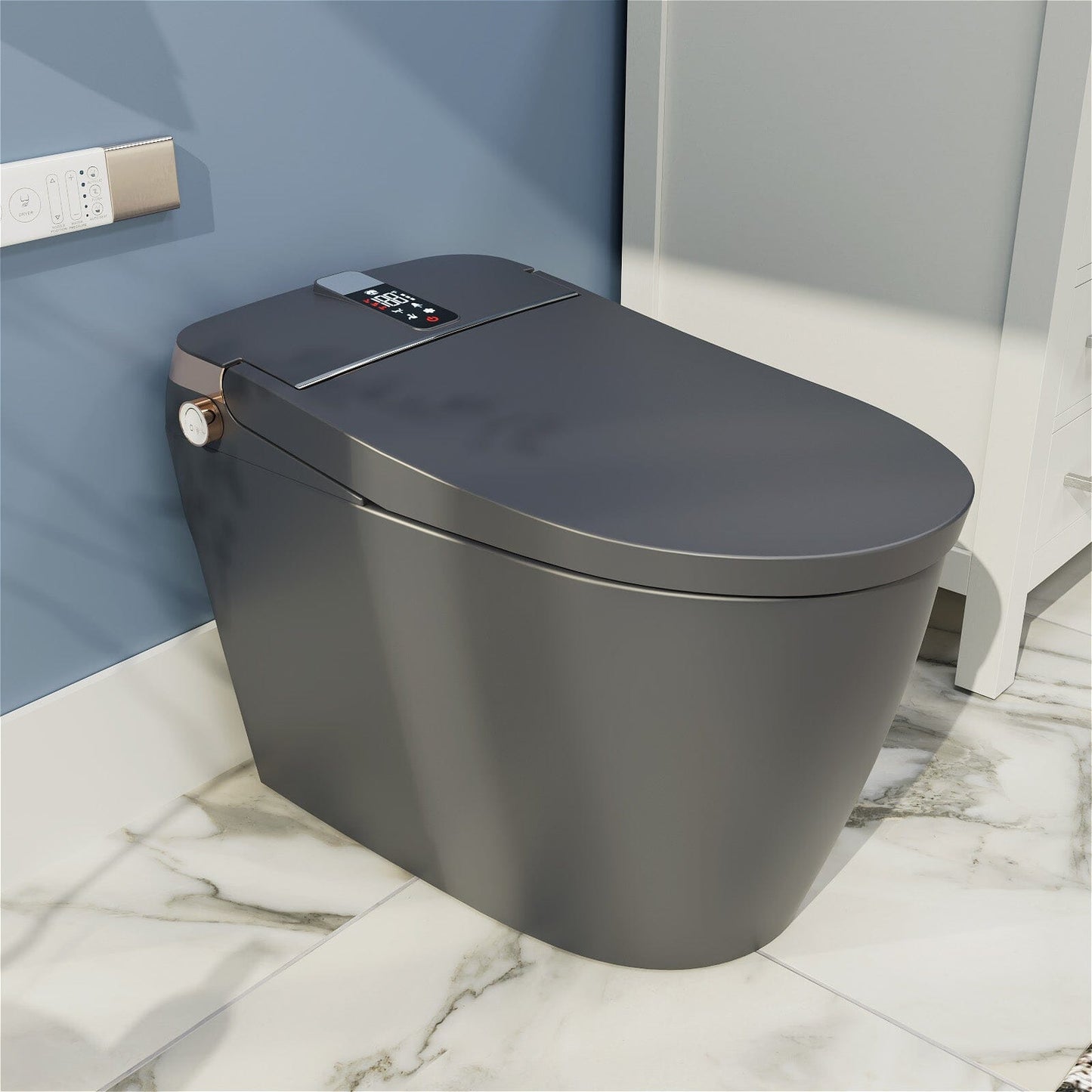 Elongated One-Piece Floor Mounted Smart Toilet with Remote Control and Automatic Cover