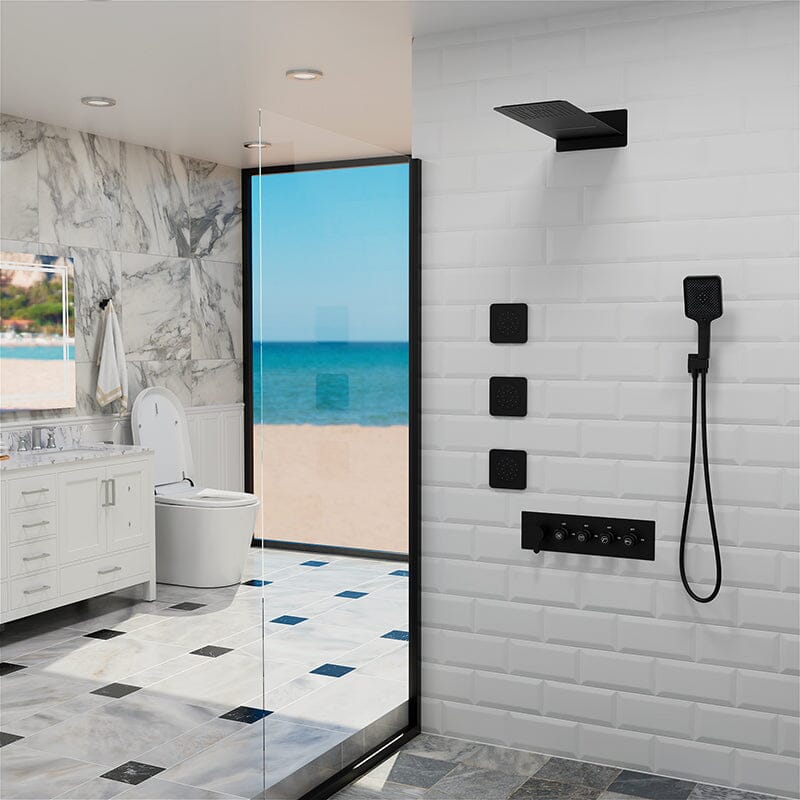 23'' Wall Mounted Waterfall Rain Shower System With 3 Body Sprays & Hand Shower