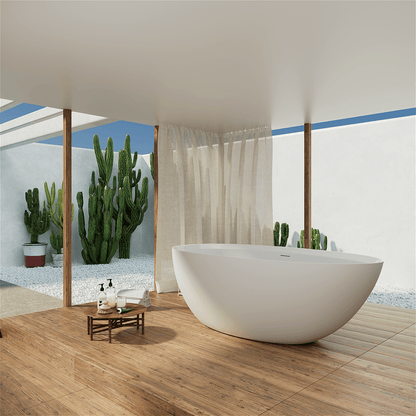 71'' Solid Surface Stone Resin Oval-shaped Freestanding Soaking Bathtub with Overflow