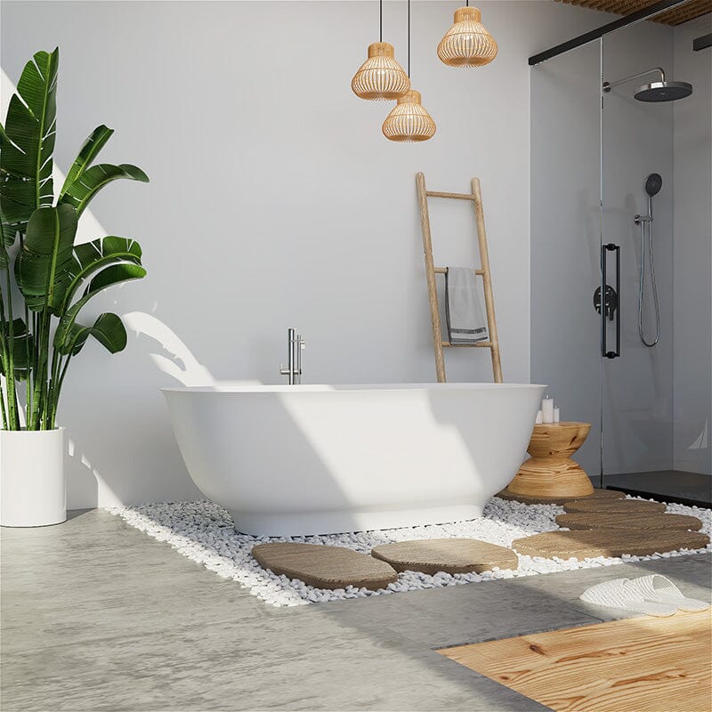 67'' Solid Surface Stone Resin Contemporary Design Freestanding Soaking Bathtub with Overflow