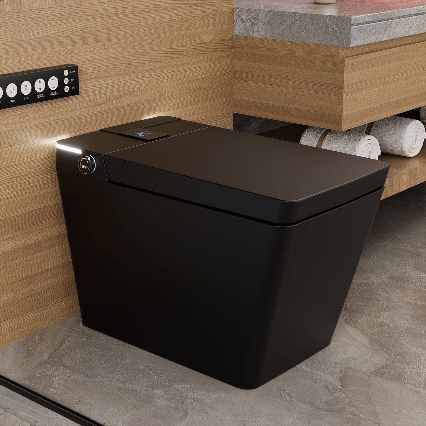 One-Piece Floor Mounted Square Smart Toilet with Remote Control and Automatic Cover