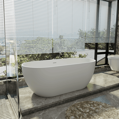 59'' Modern Bathtub Solid Surface Stone Resin Oval-shaped Freestanding Soaking Tub