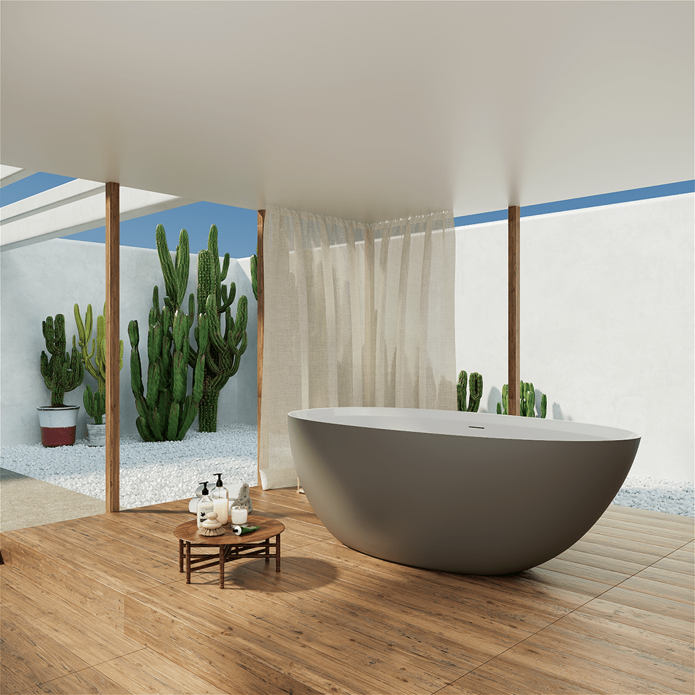 71'' Solid Surface Stone Resin Oval-shaped Freestanding Soaking Bathtub with Overflow