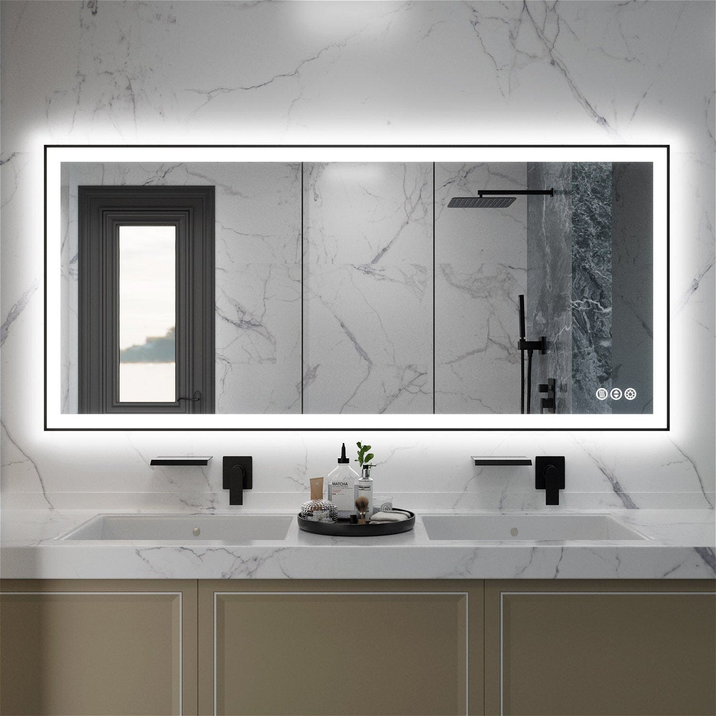 60"/72"/84" LED Bathroom Mirror with Black Frame, Anti-Fog, Shatter-Proof, Memory, 3 Colors