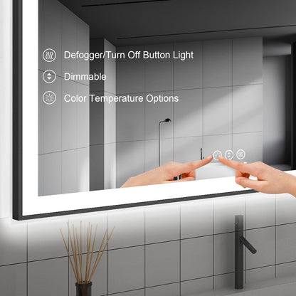 40"/48"/55" LED Bathroom Mirror with Black Frame, Anti-Fog, Shatter-Proof, Memory, 3 Colors