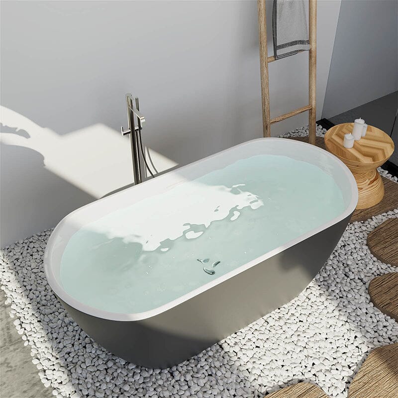 59'' Acrylic Freestanding Flatbottom Bathtub Seamless Soaking Stand Alone Tub