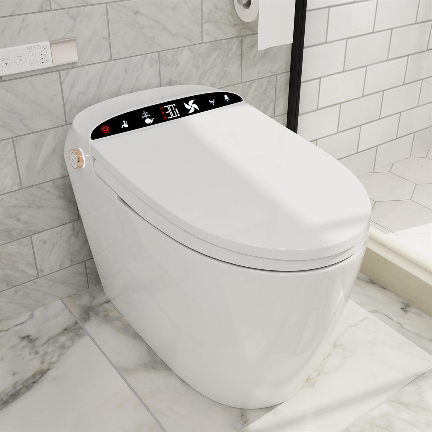 One-Piece Elongated Floor Smart Toilet with Remote Control and Automatic Cover