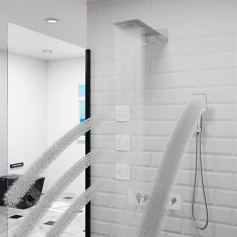 23'' Wall Mounted Waterfall Rain Shower System With 3 Body Sprays & Hand Shower